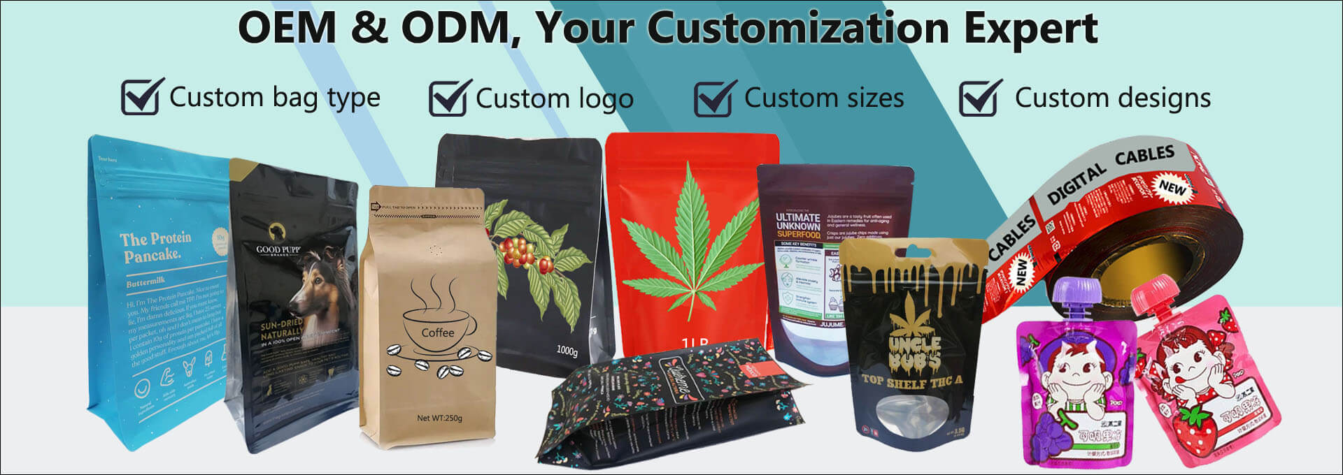 high quality custom packaging bags for snacks and pet food and coffee and clothing