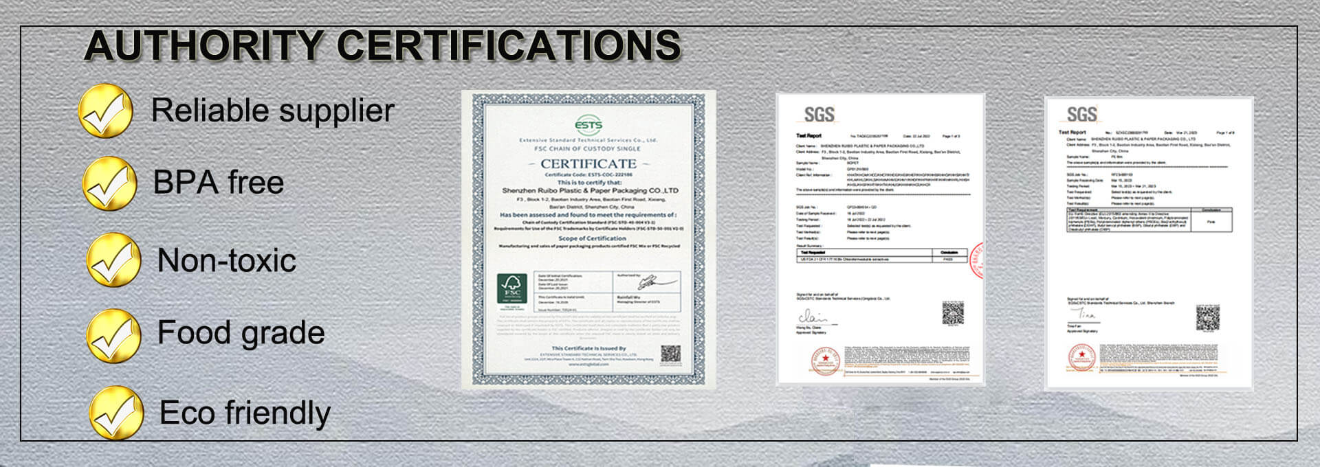 authority certifications of food grade printed packaging bags