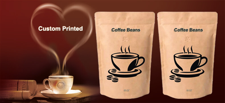 matte custom printed zip lock kraft paper stand up coffee pouches with valve