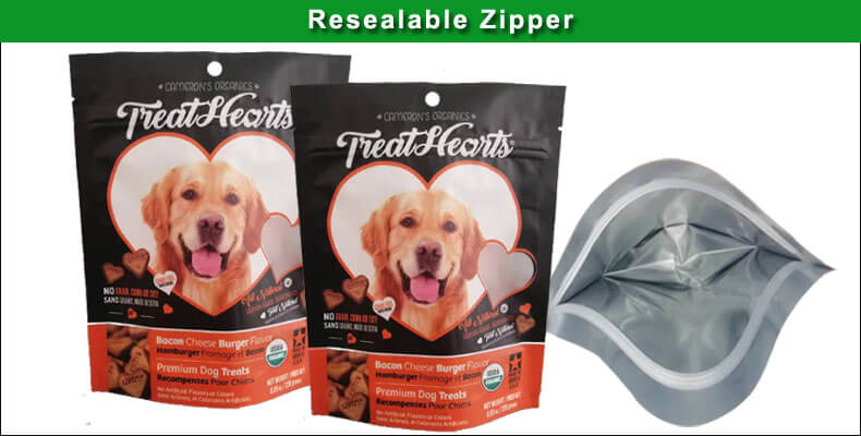 custom logo printed foil resealable dog food bag with zipper